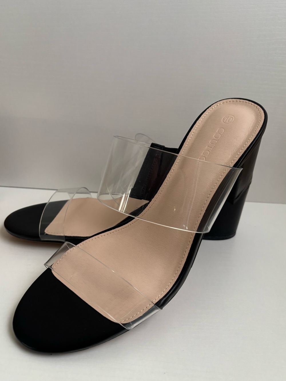 Clear chunky heeled sandals/ Amazon Fashion- New In Box